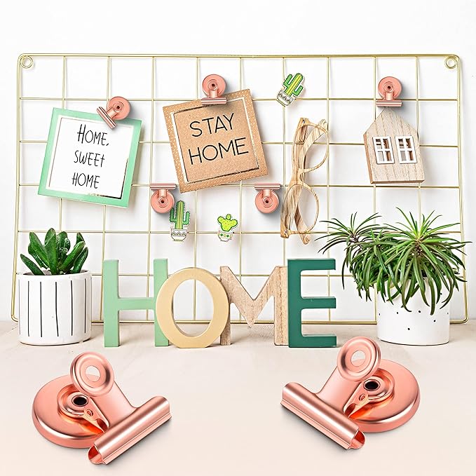 Grtard 24pack Rose Gold Magnetic Clips, Strong No-Scratch Refrigerator Magnets, Multi-Purpose Heavy Duty Clips for Fridge, Whiteboard, Locker, Classroom