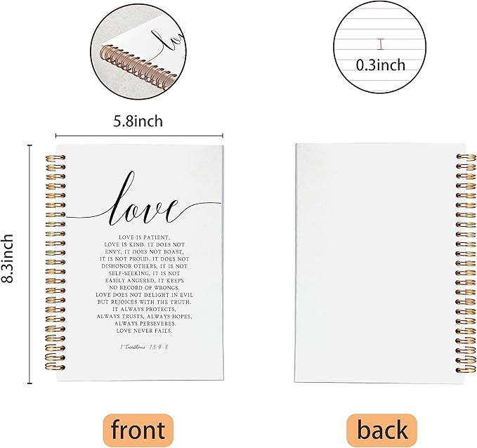 VNWEK Bible Scripture 1 Corinthians 13:4-8 Love Never Fails Spiral Notebook Journal 5.5 x 8.3 inches,Christian Lined Hardcover Spiral Notebook,Inspirational Christian Gifts for Women Men Faith Teens