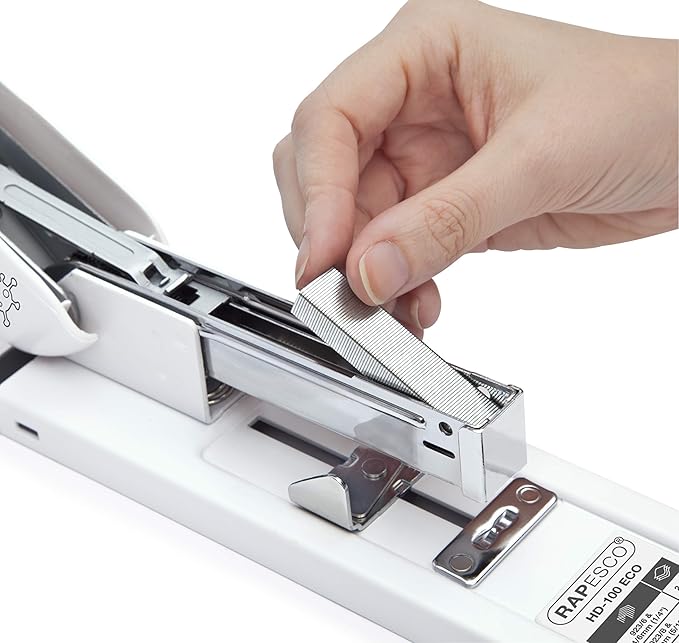 Rapesco 1461 ECO Heavy-Duty Stapler with 3200 Assorted Staples, Type 923 Heavy-Duty Staples (8/10/12/13mm), 100 Sheet Capacity, for Office, Business Proposals, School, Research Papers, White