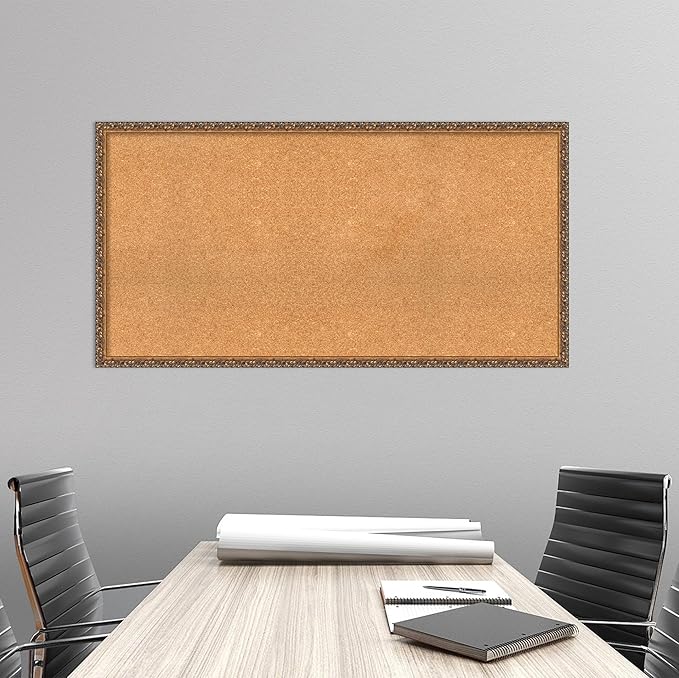 Amanti Art Natural Cork Board for Wall, 26x50 Vision Board with Bronze Frame, Oversize Corkboard Office Decor for Home Organization, Traditional Corkboard Pinboard to Display Items for Home
