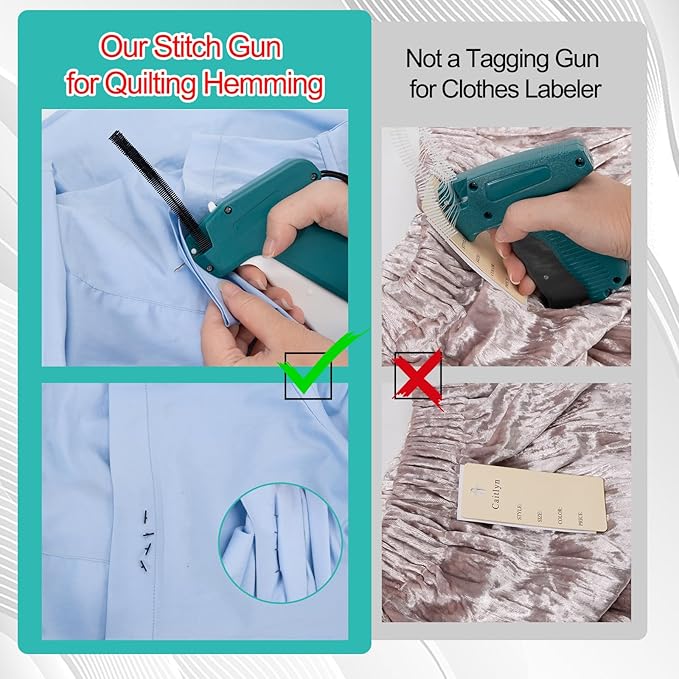 Stitch Gun for Clothes with Case, Mini Stitch Gun for Clothes, Quick Clothing Fixer, Quilting Hemming Gun Kit with 6 Needles, 1500 White & 1500 Black Fasteners (Standard)