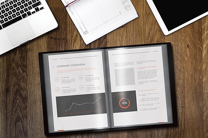 Better Office Products 12 Pocket Bound Presentation Book, Black, Clear View Front Cover, 24 Sheet Protector Pages, 8.5" x 11" Sheets, Art Portfolio, Durable Poly Covers, Letter Size (2 Pack)