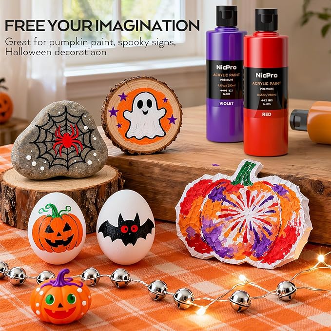 Nicpro 18 Colors Large Acrylic Paint Set, 8.45oz/250 ml Artist Painting Supplies Bulk Non-Toxic For Multi Surface Canvas Wood Fabric Leather Cardboard Paper Crafts Rock Window Hobby with Color Wheel