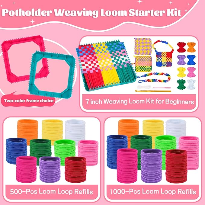 PREBOX Potholder Weaving Loom Kit for Kids and Beginners, Knitting Crafts for Girls Ages 6-12 Year Old, 7" Pot Holder Loom with 224 Loops, Great Christmas & Birthday Gifts