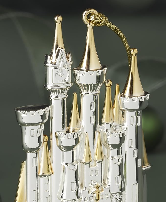 Lenox Ornament, 2025 Cinderella Castle Silverplate Ornament, Silverplated Stainless Steel Material with Gold Accents, Gold Hanging Cord, Christmas Decoration, Tree Decor, Christmas Ornaments (1 Piece)