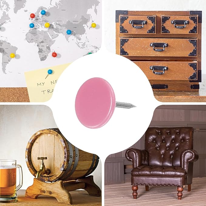 uxcell 100Pcs Upholstery Tacks, 11mmx13mm Flat Head Thumb Tack Decorative Furniture Nails Push Pins for Furniture Sofa Headboards, Pink