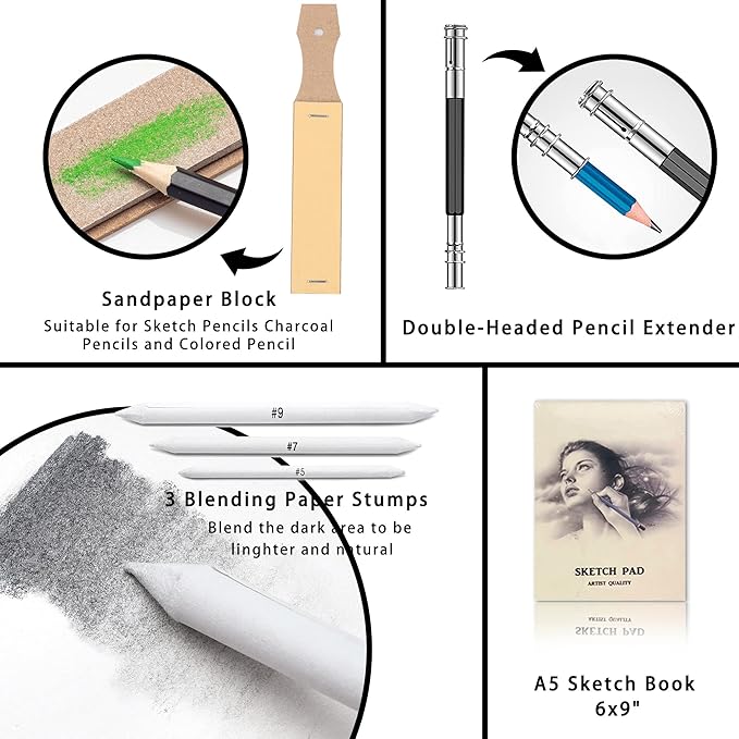 KALOUR Premium 144 Drawing Pencil Set,including 120 Colored Pencils and 24 Sketch Kit,Art Pencil Kit in Zippered Travel Case, for Drawing,Sketching and Coloring,Ideal for Beginner,Artists and Adults