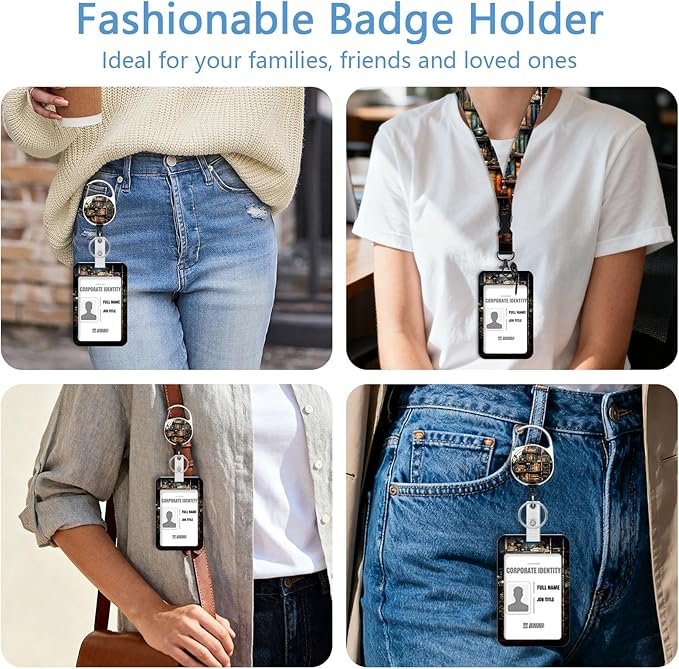 Lanyards for Id Holder, Bookshelf ID Badge Holder with Retractable Lanyard, ID Holder with Badge Reel Clips, Name Tag ID Card Holder Teacher Women Doctor Office Gift