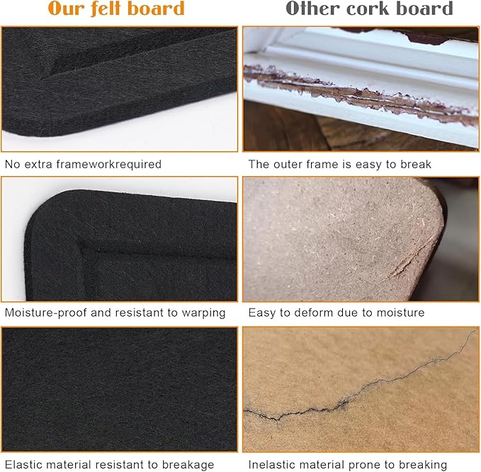 Bulletin Board, 23.5 X 17.5 inches Cork Board with 20 Pushpin, Felt Cork Board Notice Pin Board, Self-Adhesive Vision Board Mood Board Foldable Photo Board for Wall - Black