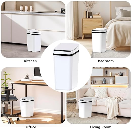 3Pack Bathroom Small Trash Can with Lid, 2.6 Gallon Touchless Automatic Garbage Can Slim Waterproof Motion Sensor Smart Trash Bin for Bedroom, Office, Living Room-White