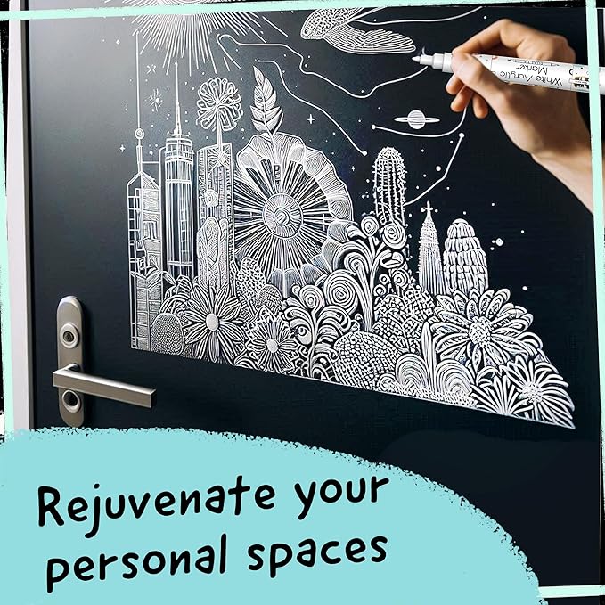 4 Dual Tip White Paint Pen - Extra Fine Tip & Medium - Permanent ink, White Acrylic Paint Pen for Wood, Fabric, Glass, Plastic, Ceramic, Rocks, Coloring Book Art - Acrylic Markers, Quick Dry