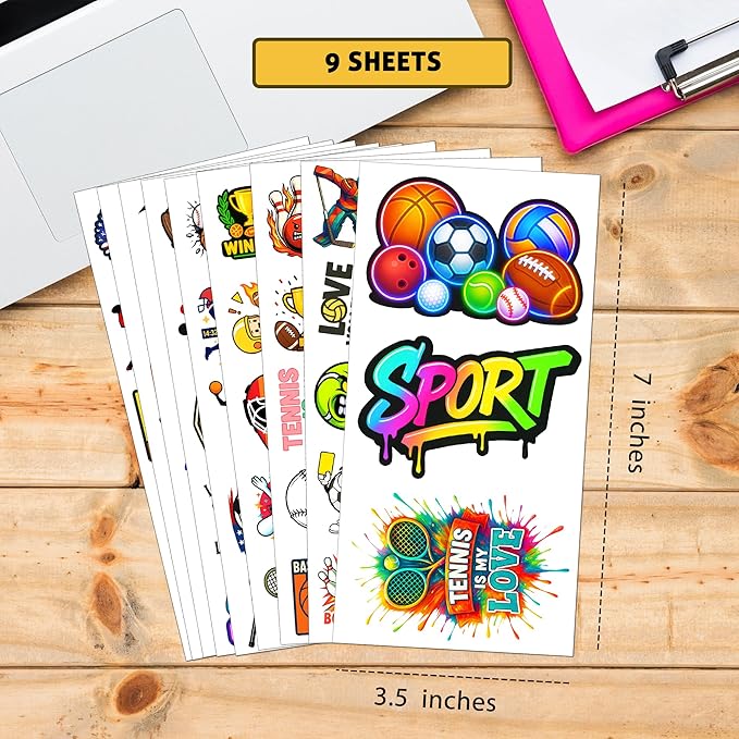 100 PCS Sports Collage Stickers Pack, Vinyl Waterproof Decals of Soccer Basketball Baseball Tennis Football Hockey Bowling, Motivational Gift for Kids Teens Adults Wall Laptop Water Bottle Boy