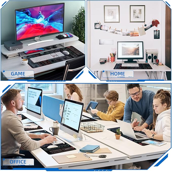 Quick Key Super Large Anti-Slip Keyboard Pad with Office Software Shortcuts Pattern, Computer Office Power Point Excel Word CAD Shortcut Keys Mouse Pad