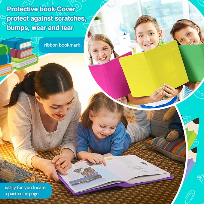 Sherr 48 Pcs Stretchable Jumbo Book Sleeve Covers 14.5 x 9 Inch Stretchable Book Cover Fabric Protector Reusable Textbook Cloth for Classroom Most Hardcover About 9 x 12 Inch (Vibrant Color)