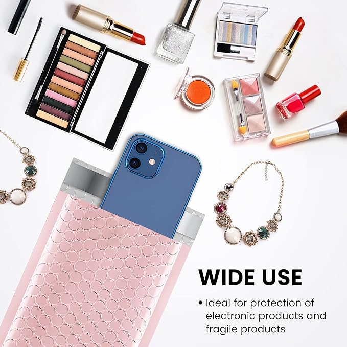 Fuxury Small Bubble Mailers 4x8" 100 Pack Light Pink Bubble Mailer Usable Size 4x7" Self Seal Padded Envelopes Mother's Day Gifts Mailing Envelopes Bubble Padded for Shipping