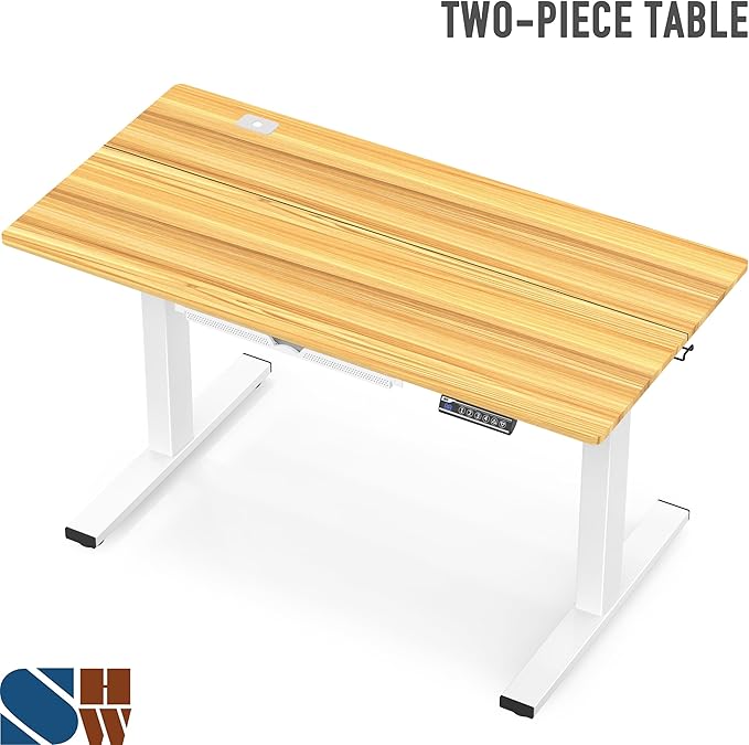 SHW 48-Inch Electric Height Adjustable Standing Desk with Drawer, Memory Preset and Cable Management Tray, Oak