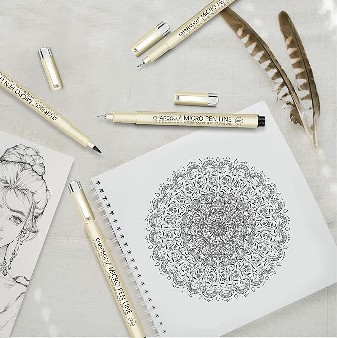 L Micro Pen, 6 Pack Black Fine Point Pen with Waterproof Archival Ink, 2-5mm Fineliner Ink Pens for Artist Illustration, Sketching, Anime, Manga, Technical Drawing and Scrapbooking