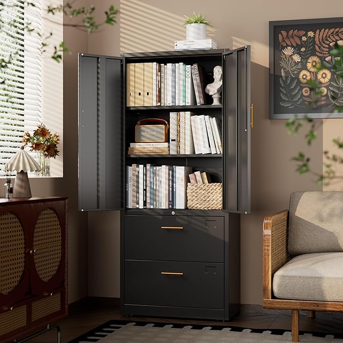 2 Drawer Lateral File Cabinet, Metal Storage Cabinet with Locking Drawers and Adjustable Shelves for Home, Office, Garage, School, Fit for A4/Letter/Legal File, Assemble Required