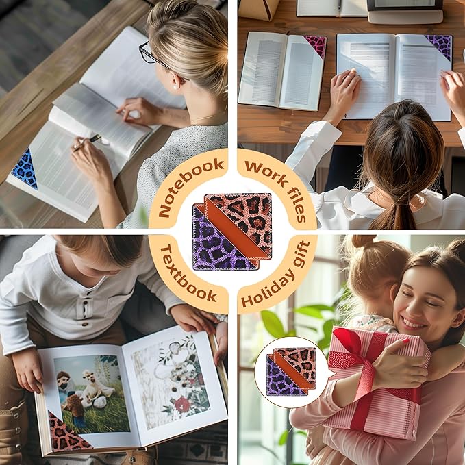 4 Pieces Leather Bookmarks, Cute Book Accessories for Reading Lovers, Page Markers for Women Men Kids Students Teachers Retirement Birthday Gift (Leopard Print)