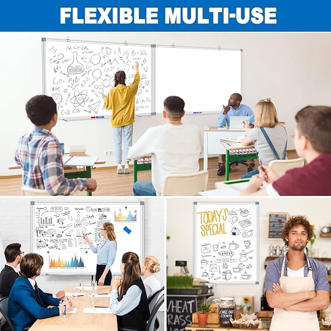 Magnetic White Board Dry Erase Whiteboard for Wall 60"x48" (2pcs) Aluminum Frame Hanging White Boards for Presentation, Teaching, Memo, Display
