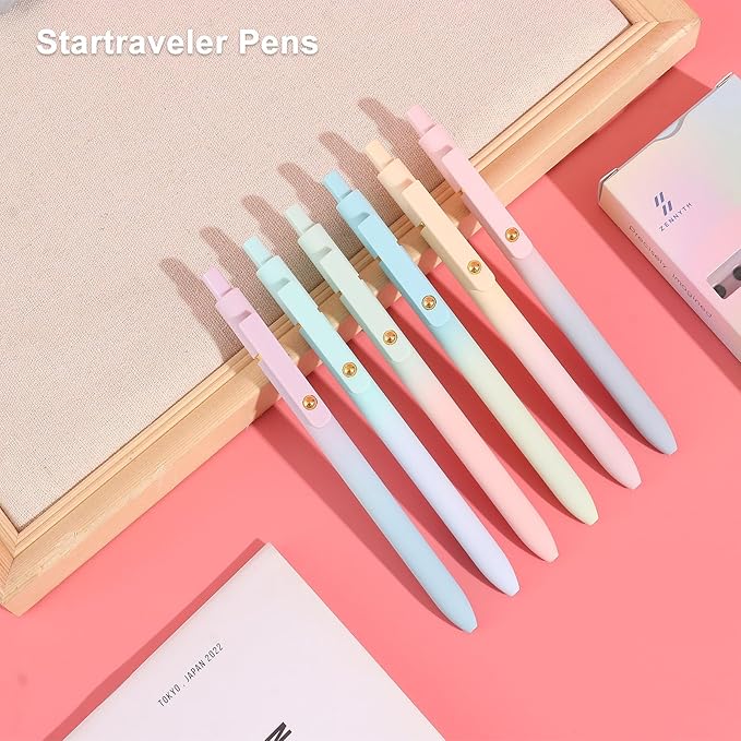 6pcs Gel Pens,0.5mm Fine Point Black Ink Pens With Smooth Writing,Premium Cute Rolling Ball Pastel Aesthetic Comfort Grip for School Office Supplies