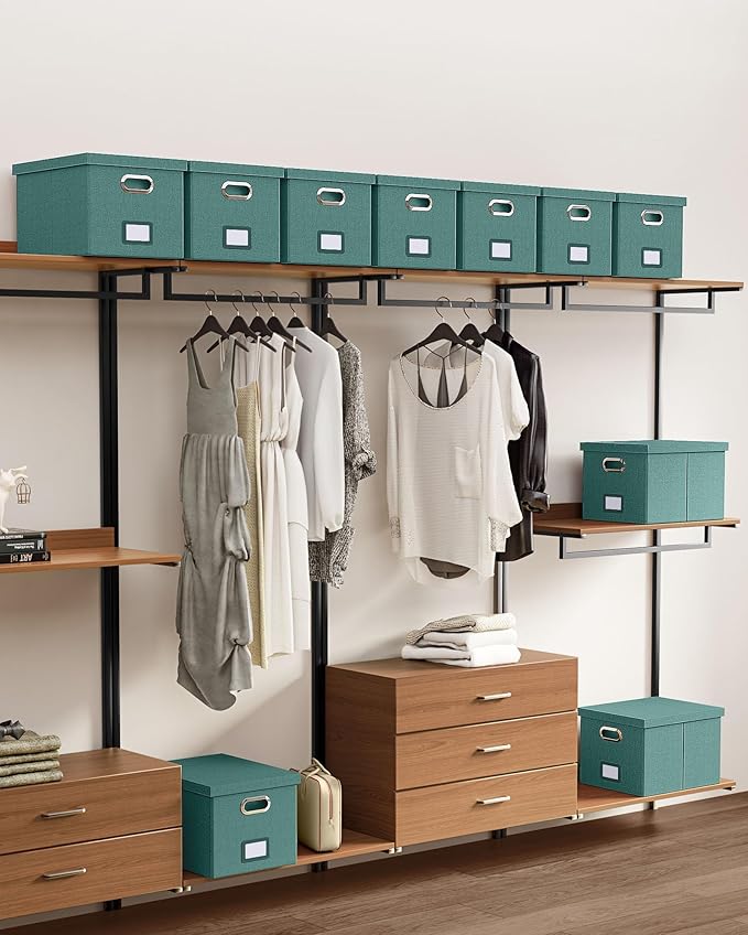 Oterri File Organizer with Lid, File Box, File Cabinet for Letter File Folder Storage, Hanging File Organizer for Office/Decor/Home,Document Organizer, 1 Pack,Forest-Green-Box Only