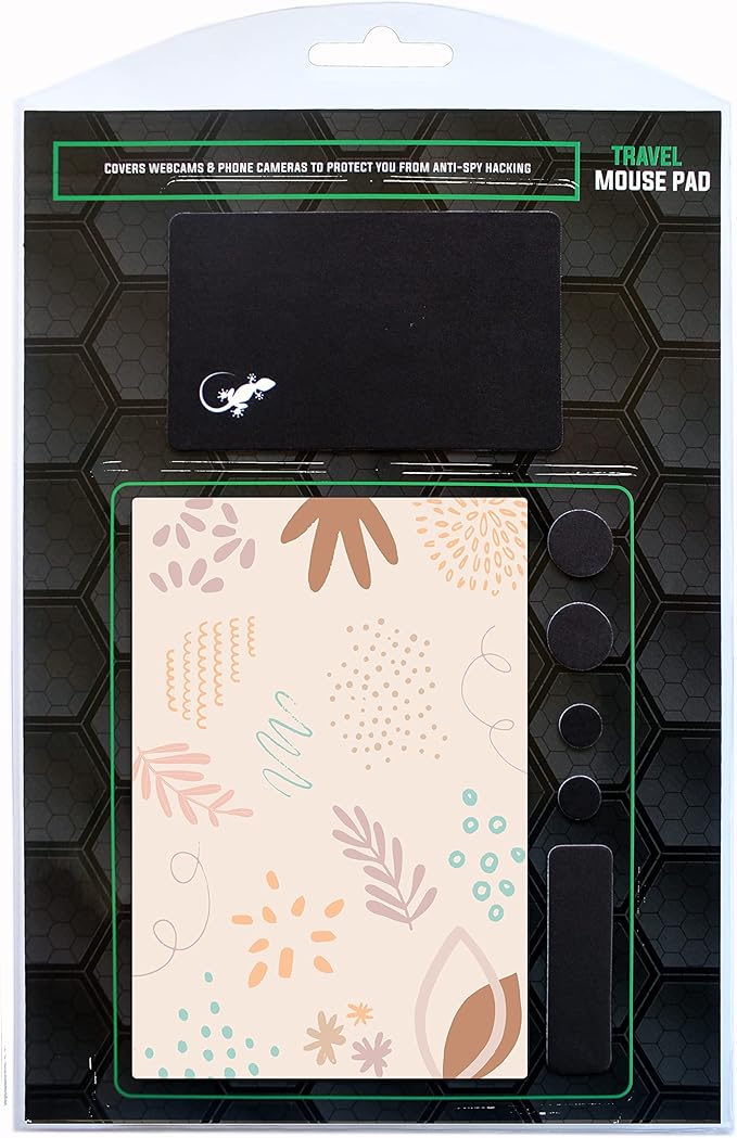 Mouse Pad Adhesive Bottom - Sticks to Any Surface - Portable - Webcam Covers and Screen Cleaner Included (Pastel Leaves)