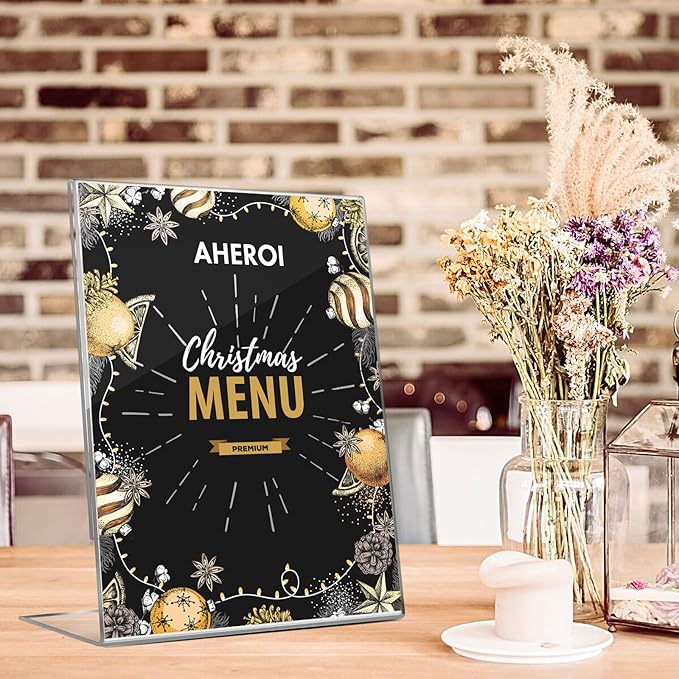 Aheroi 12 PCS Acrylic Sign Display Stands - 8.5 x 11, Clear Plastic Sign Holders for Paper Displays, Home Office Supplies