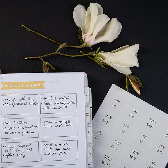 DiverseBee Laminated Planner: 24 Peel and Stick Tabs (12 Monthly, 4 Blank), Sand Color Dividers