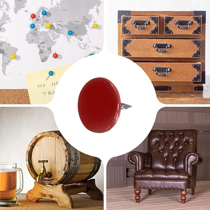 uxcell 150Pcs Upholstery Tacks, 11mmx10mm Flat Head Thumb Tack Decorative Furniture Nails Push Pins for Furniture Sofa Headboards, Red