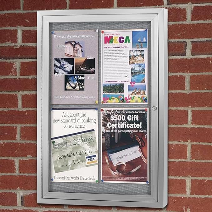 Outdoor Weatherproof Enclosed Fabric Bulletin Board,Noticeboard Case with Lockable Glass Door,Silver Aluminum Frame, 36x24 Inch (5xA4)
