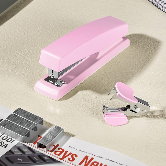 Deli Stapler, Desktop Stapler, 2 Pack, Office Staplers, 25 Sheet Capacity, Includes 2000 Staples and 2 Staple Removers, 2 Pack, Pink