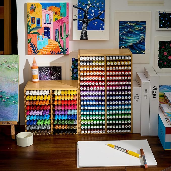 MEEDEN Bamboo Marker Holder Organizer: Holds 126 Pens with 18 Compartments- Art Supply Storage & Holder for Alcohol Markers,Pens,Pencils