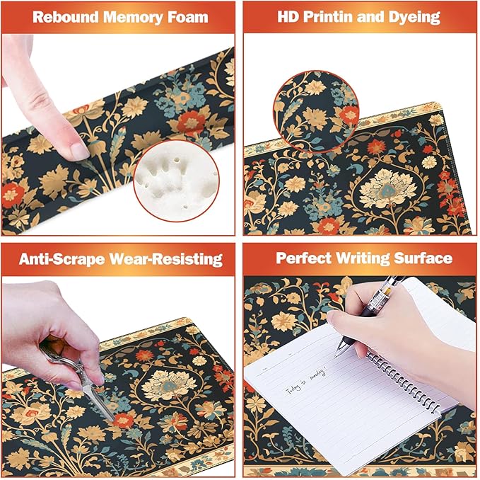 ARTSO Desk Mat Set, Mouse Pad with Wrist Rest Support + Keyboard Wrist Rest + Large Mouse Pad + Coaster, Extended Gaming Mousepad Combo, Retro Flower Plant