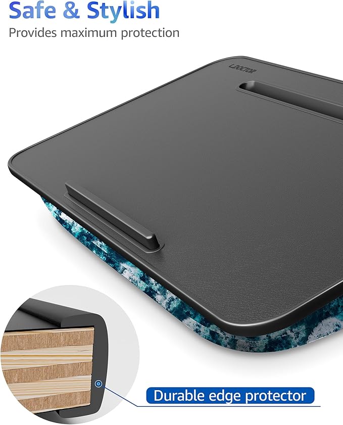 Lap Desk - Portable Laptop Stand & Stand, Fits Up to 17.3 in, Washable Cushion, Built-in Phone Holder & Mouse Pad - Gaming, Eating, Writing, Working on Bed, Couch,Floor - Large, Blue Wave(L.DOCTOR)