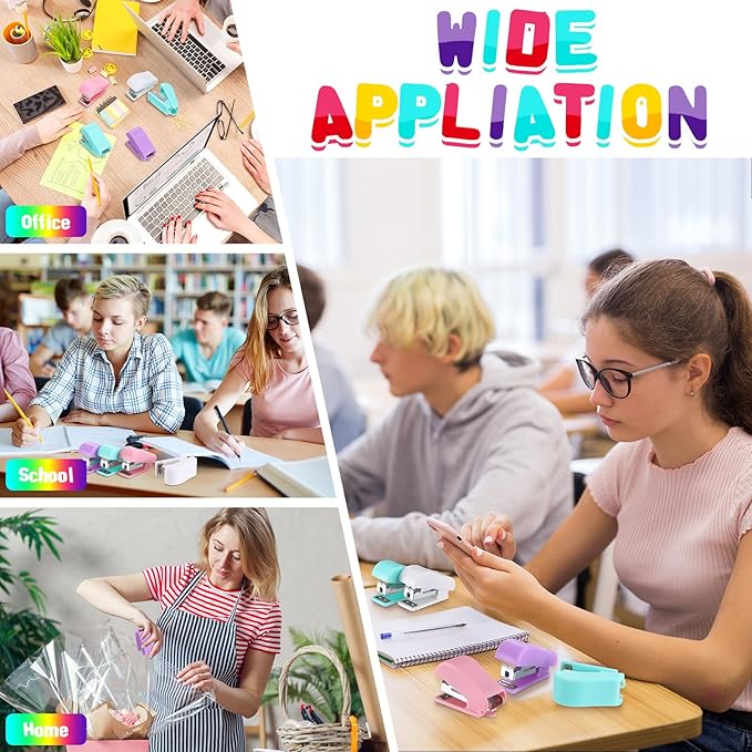 Fainne Mini Stapler with Staples, Portable Multicolor Small Stapler, Hand Held Desk Staplers, Cute Office Supply Set for Office College, 4 Colors (Fresh Color,24 Pcs)