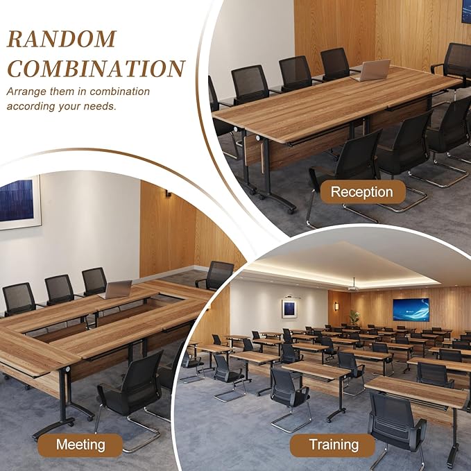 Folding Conference Room Table, Modern Conference Tables with Silent Wheels, Large Rectangular Mobile Training Tables for Office Classroom, Foldable Modular Boardroom Seminar Table (8pack L47.2in)