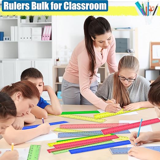 504 Pcs Rulers Bulk, 12 Inch Plastic Assorted Color Clear Rulers with Inches Centimeters Millimeter. Measuring Drawing Tool for Kids, Ideal Back to School Classroom Office Home Supplies