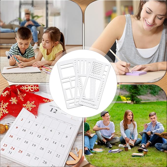 Handmade Flexible Record Template, Reusable Flexible Planner Stencils for Dot Grid Journaling, Calendar, Checklists, Scrapbooking & DIY Craft Supplies (A+B+C)