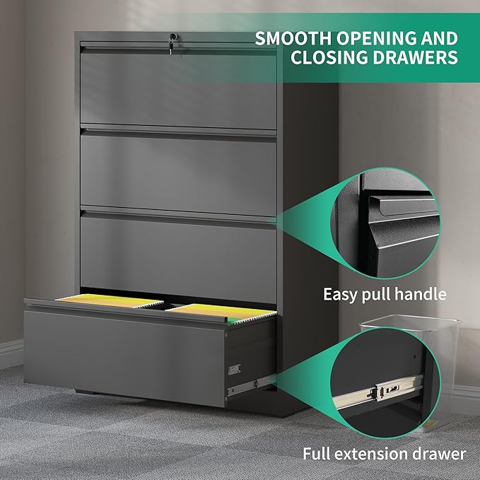 4 Drawer Lateral File Cabinets,Metal Filing Cabinet for Home Office,Wide Steel Storage Cabinet Commercial Drawer for Legal/Letter/A4 Size Files Assembly Required