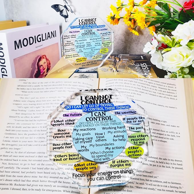 Ewong Things I Can Control Mental Health Decor, Acrylic Sign for Therapist Office, School Counselor, Psychologist Room Art Decoration, Therapy Desk Plaque for Bedroom Classroom (Octagon-Blue)