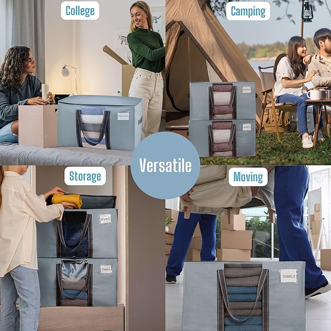 VENO 2 Pack Moving Bags, Moving Supplies, Moving Boxes, College Packing Storage Boxes with Lids Alternative, Heavy Duty Totes, Extra Large, Sturdy Handles, Zipper (Light Blue with Window, 2 Pack)