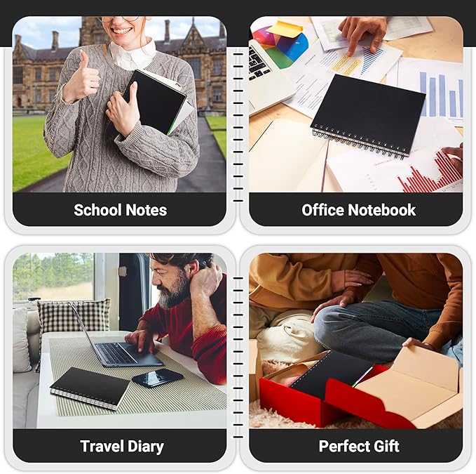 EUSOAR College Ruled Spiral Notebook, 3 Pack A5 5.5"x 8.3", 100gsm Paper, 120 Sheets/ 240 Pages, Black Hardcover 5 Subject Spiral Lined Notebooks, for Note Taking School Business Work Writing Diary