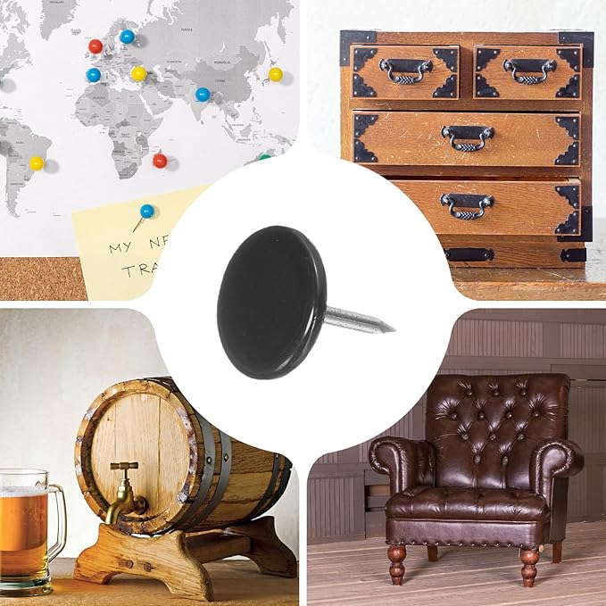 uxcell 120Pcs Push Pins, 11mmx13mm Round Flat Head Decorative Thumb Tacks Upholstery Tacks for Cork Board Office Wall Hangings, Black