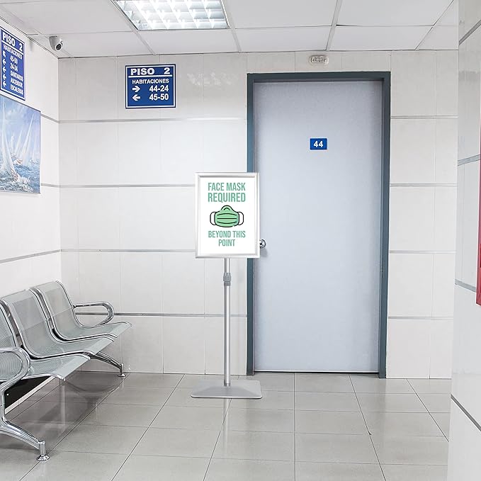 11"x17" Pedestal Poster Sign Holder Stand with Heavy Duty Solid Steel Base, Adjustable Sign Holder Standing Floor Sign Stand for Office/Store/School/Church/Public Sign Displayed Stands, Silver