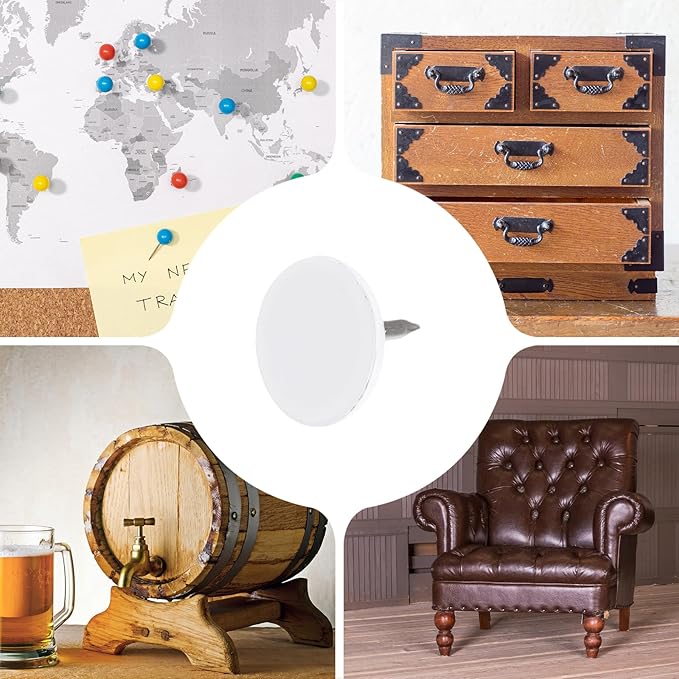 uxcell 100Pcs Upholstery Tacks, 11mmx10mm Flat Head Thumb Tack Decorative Furniture Nails Push Pins for Furniture Sofa Headboards, White