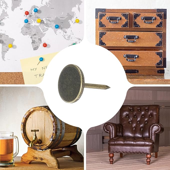 uxcell 150Pcs Upholstery Tacks, 11mmx15mm Flat Head Thumb Tack Decorative Furniture Nails Push Pins for Furniture Sofa Headboards, Bronze