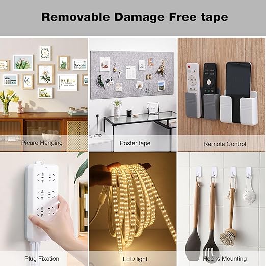 Damage Free Removable Wall Tape 18ft, Heavy Duty Double Sided Tape Black, Picture Hanging Strips Replacement, Mounting Tape Adhesive Strips