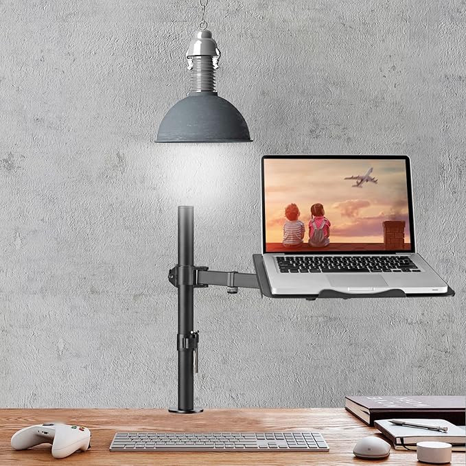suptek Laptop Notebook Desk Mount Stand, Adjustable Single Monitor Laptop Arm Mount with Ventilated Tray,up to 17 inch,Holds up to 22 lbs