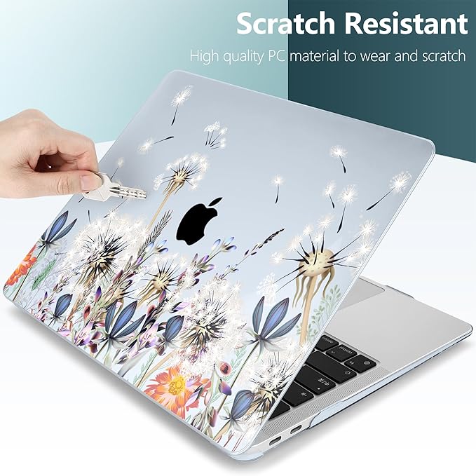 DONGKE for MacBook Air 13 Inch Case 2021-2018, Compatible with A2337 M1 A2179 A1932 Support Retina Display & Touch ID, Hard Shell Plastic Cover with Keyboard Skin - Dandelion